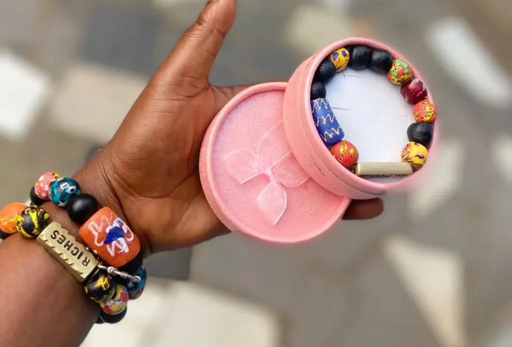 African Print Beaded Bracelet